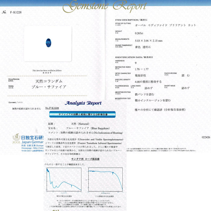 新品 Pt900 モンタナ州ヨーゴ渓谷産 非加熱ブルーサファイア ダイヤモンド リング 0.263ct D0.21ct 希少石 レアストーン【エスコレ】