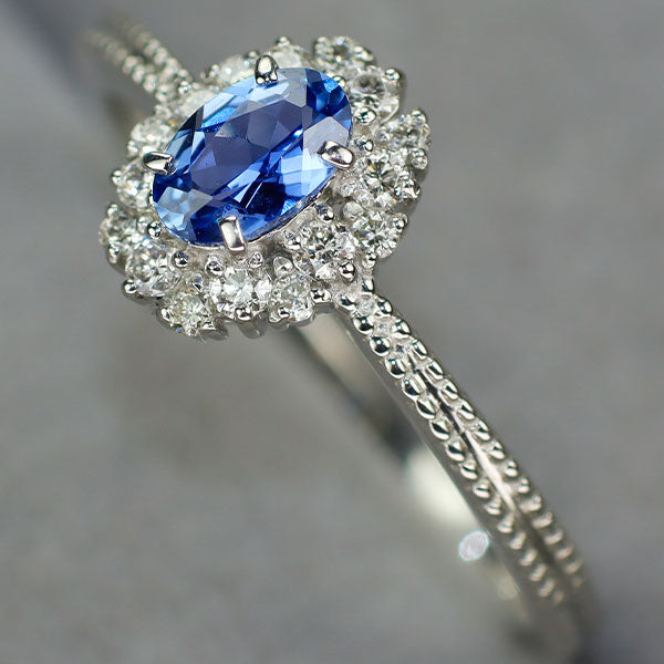 新品 Pt900 モンタナ州ヨーゴ渓谷産 非加熱ブルーサファイア ダイヤモンド リング 0.337ct D0.15ct 希少石 レアストーン【エスコレ】
