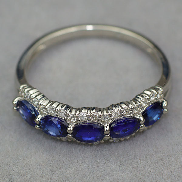 新品 Pt900 ロイヤルブルーカラーサファイア ダイヤモンド リング 1.06ct D0.16ct 【エスコレ】 ハーフエタニティ