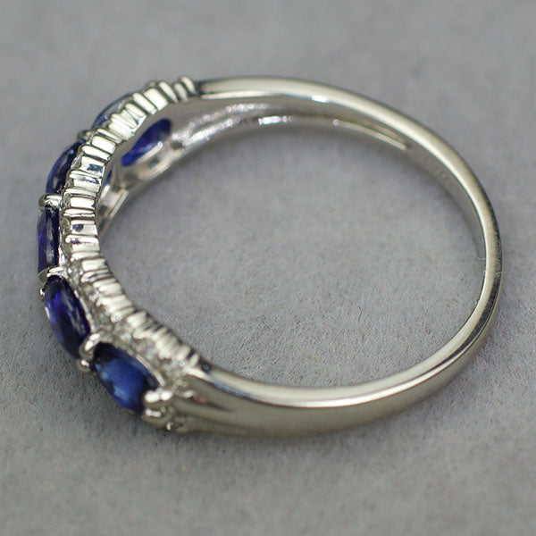 新品 Pt900 ロイヤルブルーカラーサファイア ダイヤモンド リング 1.06ct D0.16ct 【エスコレ】 ハーフエタニティ
