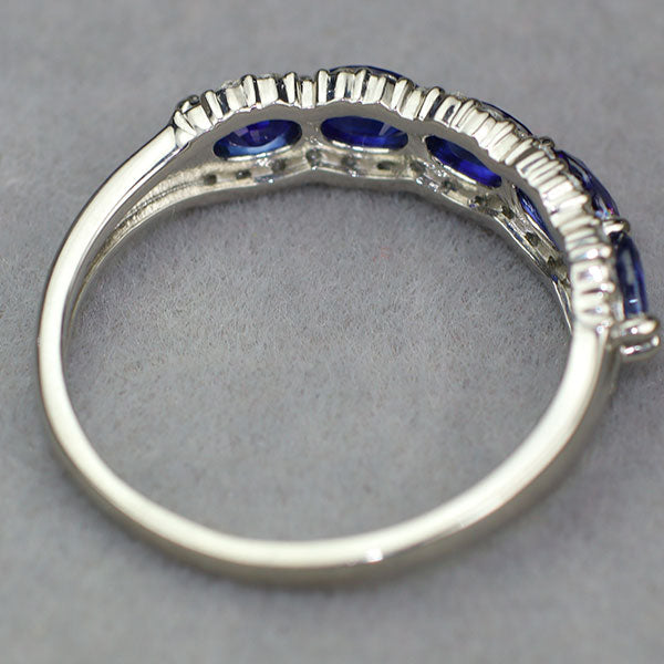 新品 Pt900 ロイヤルブルーカラーサファイア ダイヤモンド リング 1.06ct D0.16ct 【エスコレ】 ハーフエタニティ