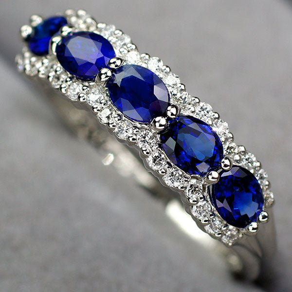 新品 Pt900 ロイヤルブルーカラーサファイア ダイヤモンド リング 1.06ct D0.16ct 【エスコレ】 ハーフエタニティ