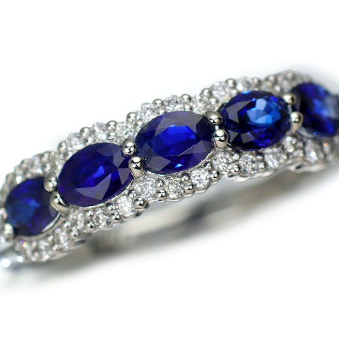 新品 Pt900 ロイヤルブルーカラーサファイア ダイヤモンド リング 1.06ct D0.16ct 【エスコレ】 ハーフエタニティ