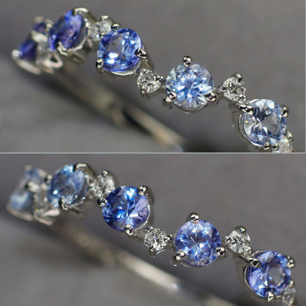 新品 Pt900 サンベニト産マルチカラーベニトアイト ダイヤモンド リング 0.46ct D0.06ct レアストーン 希少【エスコレ】 ハーフエタニティ