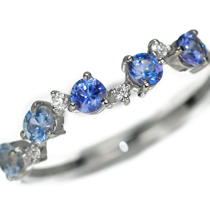 新品 Pt900 サンベニト産マルチカラーベニトアイト ダイヤモンド リング 0.46ct D0.06ct レアストーン 希少【エスコレ】 ハーフエタニティ