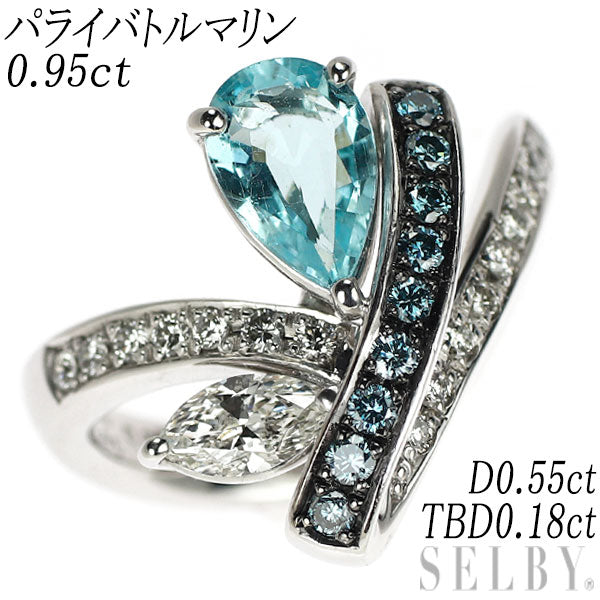 ブラックメッキ/K18WG パライバトルマリン カラーレス/トリートブルー ダイヤモンド リング 0.95ct D0.55ct TBD0.18ct