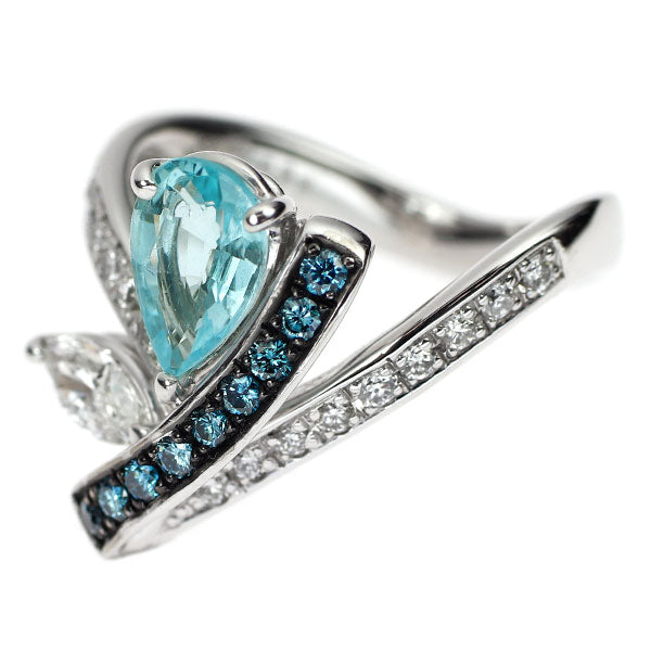ブラックメッキ/K18WG パライバトルマリン カラーレス/トリートブルー ダイヤモンド リング 0.95ct D0.55ct TBD0.18ct