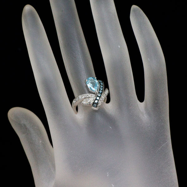 ブラックメッキ/K18WG パライバトルマリン カラーレス/トリートブルー ダイヤモンド リング 0.95ct D0.55ct TBD0.18ct
