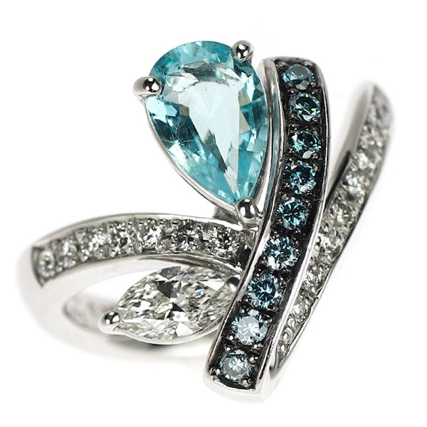ブラックメッキ/K18WG パライバトルマリン カラーレス/トリートブルー ダイヤモンド リング 0.95ct D0.55ct TBD0.18ct