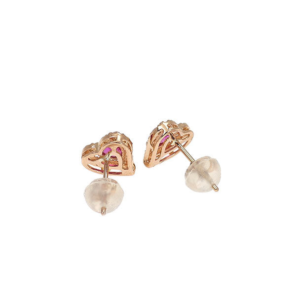 K18PG ハートシェイプ ルビー ダイヤモンド ピアス 0.52ct D0.16ct