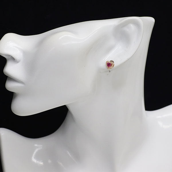 K18PG ハートシェイプ ルビー ダイヤモンド ピアス 0.52ct D0.16ct