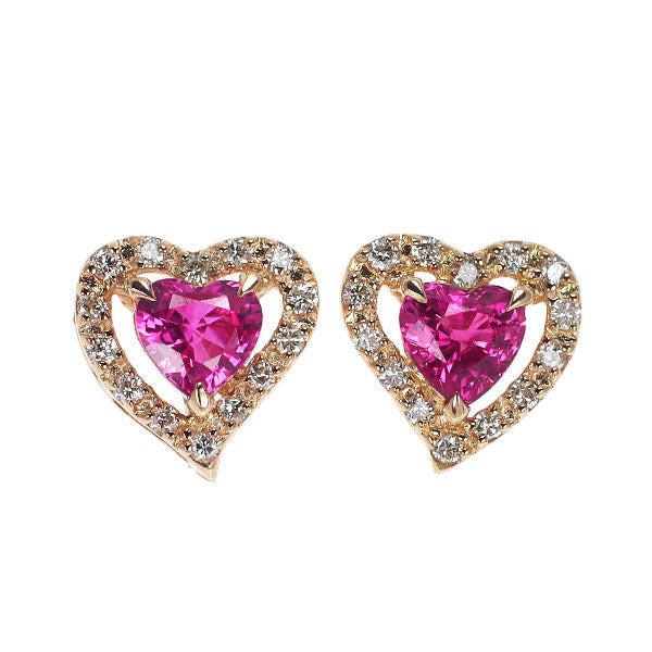K18PG ハートシェイプ ルビー ダイヤモンド ピアス 0.52ct D0.16ct