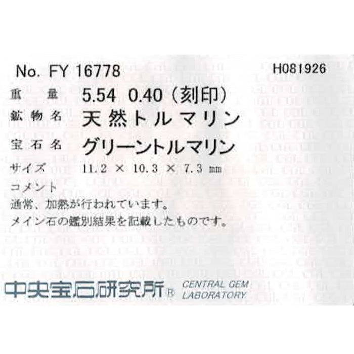 Pt900 グリーン トルマリン ダイヤモンド リング 5.54ct D0.40ct