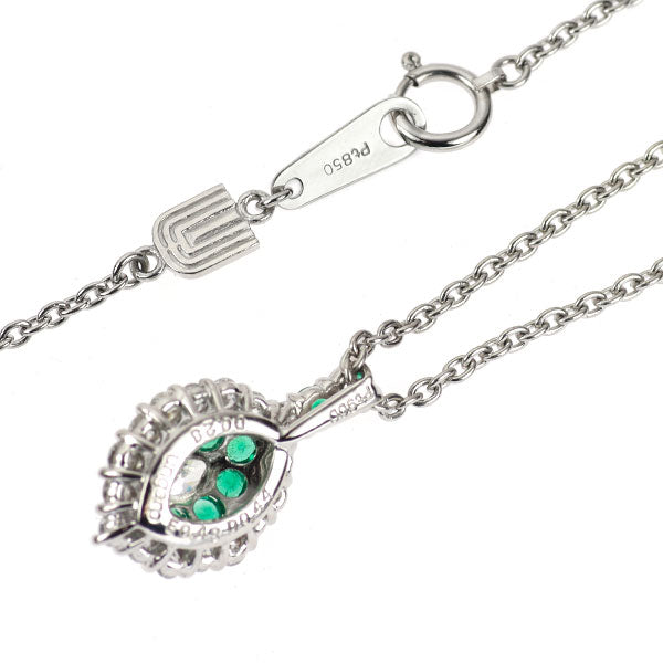 ウンガロ Pt900/ Pt850 マーキス ダイヤモンド エメラルド ペンダントネックレス 0.28ct E0.43ct D0.44ct