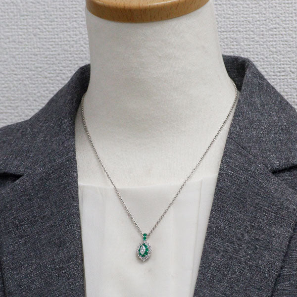 ウンガロ Pt900/ Pt850 マーキス ダイヤモンド エメラルド ペンダントネックレス 0.28ct E0.43ct D0.44ct