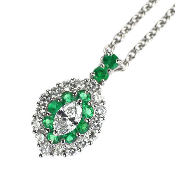 ウンガロ Pt900/ Pt850 マーキス ダイヤモンド エメラルド ペンダントネックレス 0.28ct E0.43ct D0.44ct