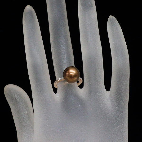 K18PG ショコラ 真珠 ダイヤモンド リング 径約10.7mm D0.20ct
