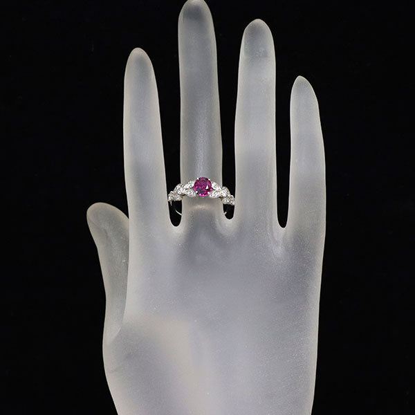 Pt900 ビルマ/ミャンマー産 非加熱ルビー ダイヤモンド リング 1.09ct D0.53ct