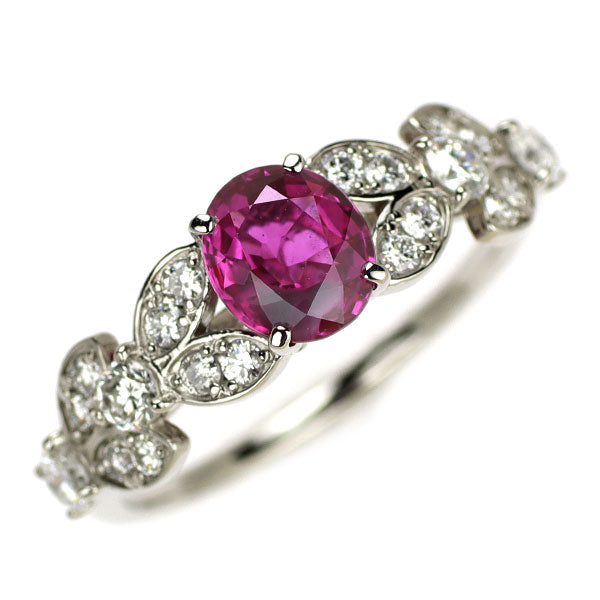 Pt900 ビルマ/ミャンマー産 非加熱ルビー ダイヤモンド リング 1.09ct D0.53ct