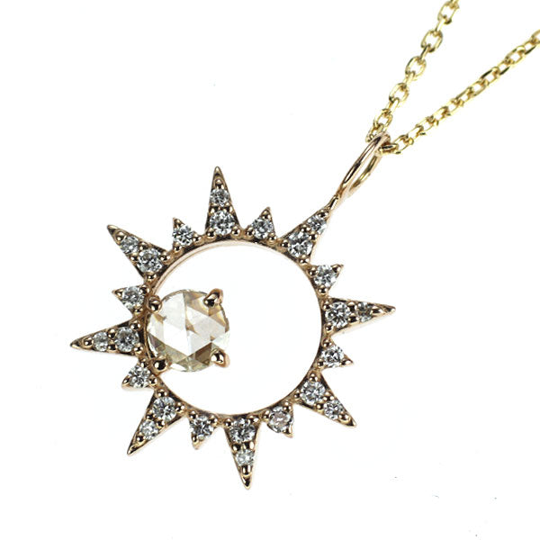 K18YG/PG ローズカット ダイヤモンド  ペンダントネックレス 0.157ct D0.16ct 太陽