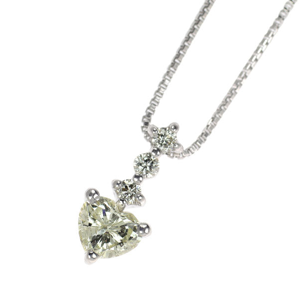 K18WG ハートシェイプ ダイヤモンド ペンダントネックレス 0.55ct D0.08ct
