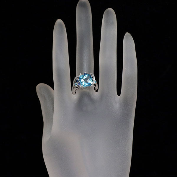K18WG ブルー トパーズ サファイア ダイヤモンド リング 4.87ct S0.23ct D0.15ct