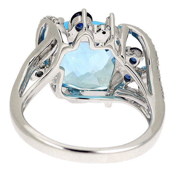 K18WG ブルー トパーズ サファイア ダイヤモンド リング 4.87ct S0.23ct D0.15ct