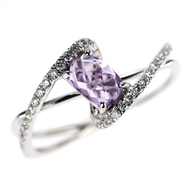 K18WG アメジスト ダイヤモンド リング 0.50ct D0.25ct