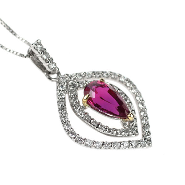Pt900/K18YG/ Pt850 非加熱ピジョンブラッドルビー ダイヤモンド ペンダントネックレス 1.10ct D0.37ct