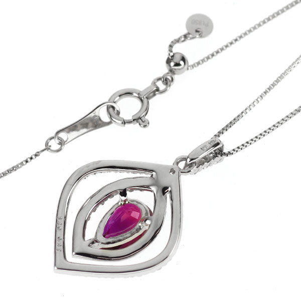 Pt900/K18YG/ Pt850 非加熱ピジョンブラッドルビー ダイヤモンド ペンダントネックレス 1.10ct D0.37ct
