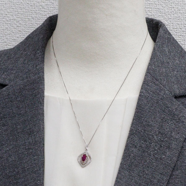Pt900/K18YG/ Pt850 非加熱ピジョンブラッドルビー ダイヤモンド ペンダントネックレス 1.10ct D0.37ct