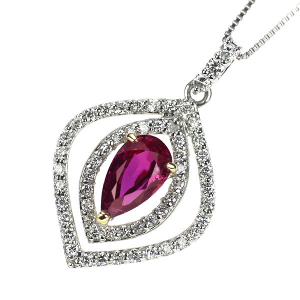 Pt900/K18YG/ Pt850 非加熱ピジョンブラッドルビー ダイヤモンド ペンダントネックレス 1.10ct D0.37ct