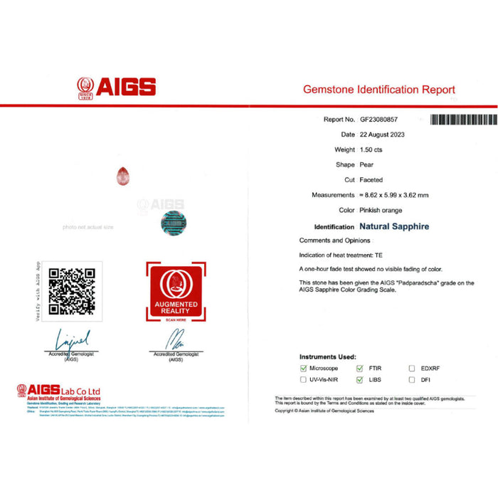 Pt950 パパラチアサファイア ダイヤモンド リング 1.50ct D0.43ct