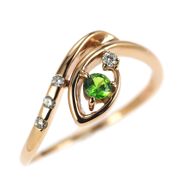 K18PG グリーン ガーネット ダイヤモンド リング 0.11ct D0.07ct