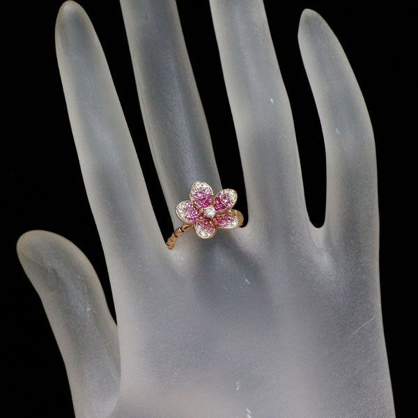 K18PG ピンクサファイア ダイヤモンド リング 0.55ct D0.20ct 伸縮式 フラワー