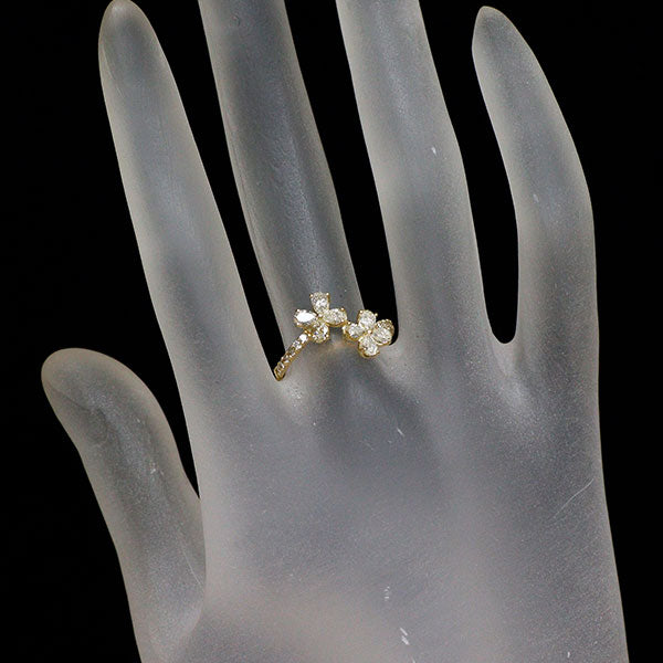 K18YG ペアシェイプ ダイヤモンド リング 0.658ct D0.12ct フラワー