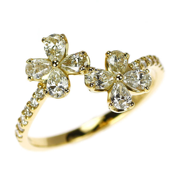 K18YG ペアシェイプ ダイヤモンド リング 0.658ct D0.12ct フラワー