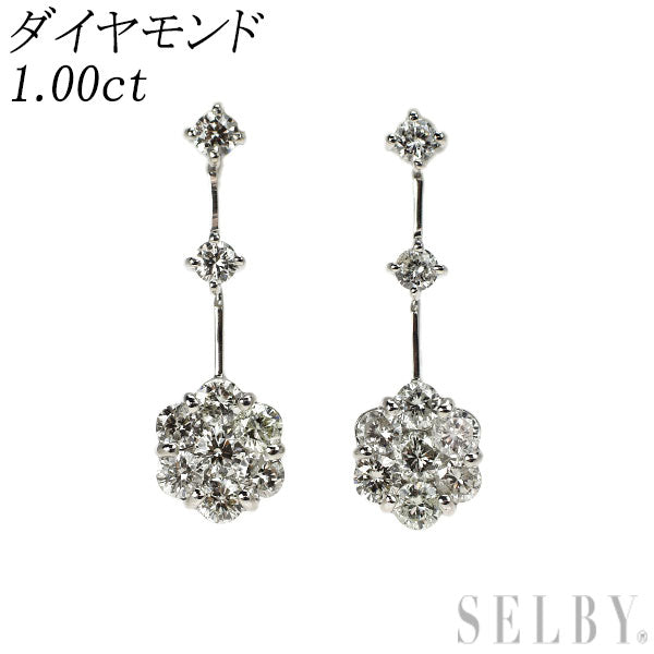 K18WG ダイヤモンド ピアス 1.00ct フラワー
