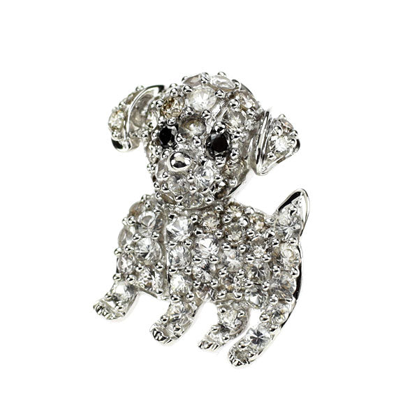 K18WG ホワイトサファイア ダイヤモンド ペンダントトップ 0.40ct D0.25ct 犬