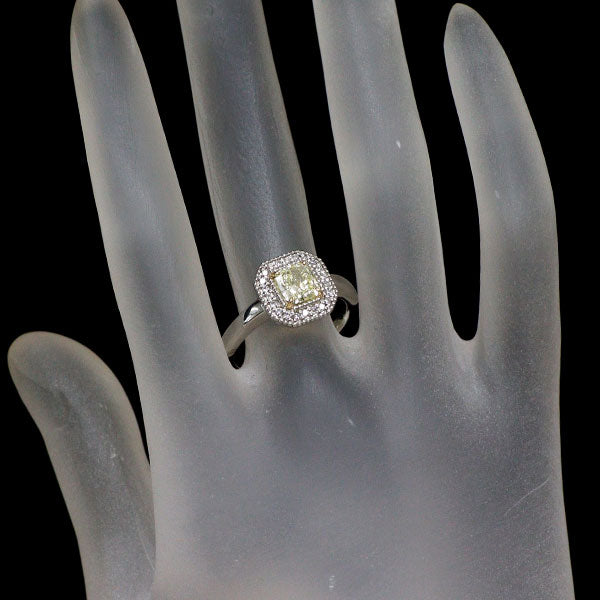 Pt900/ K18YG ラディアントカット ダイヤモンドリング 0.896ct FLY VS2 D0.15ct