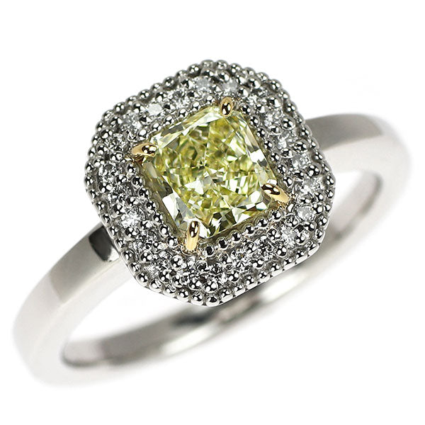 Pt900/ K18YG ラディアントカット ダイヤモンドリング 0.896ct FLY VS2 D0.15ct