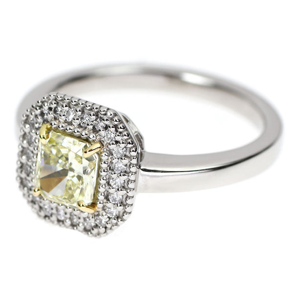 Pt900/ K18YG ラディアントカット ダイヤモンドリング 0.896ct FLY VS2 D0.15ct