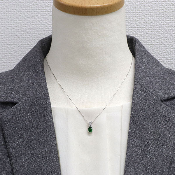 K18WG グリーンガーネット ダイヤモンド ペンダントネックレス 0.84ct D0.21ct