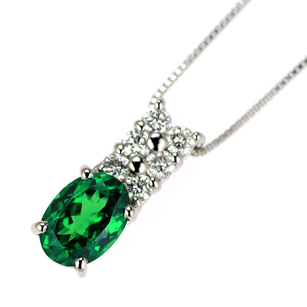 K18WG グリーンガーネット ダイヤモンド ペンダントネックレス 0.84ct D0.21ct