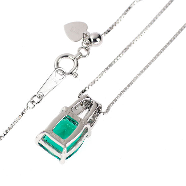 クレサンベール K18WG 再結晶 エメラルド ダイヤモンド ペンダントネックレス 1.70ct D0.08ct
