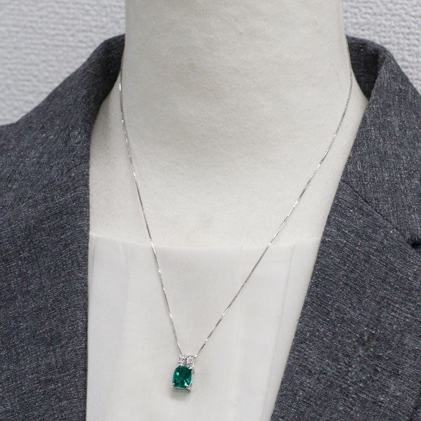 クレサンベール K18WG 再結晶 エメラルド ダイヤモンド ペンダントネックレス 1.70ct D0.08ct