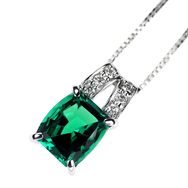 クレサンベール K18WG 再結晶 エメラルド ダイヤモンド ペンダントネックレス 1.70ct D0.08ct