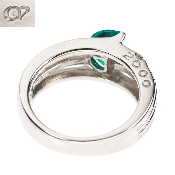 クレサンベール Pt950 ムーンカット 再結晶エメラルド ダイヤモンド リング 0.76ct 0.18ct