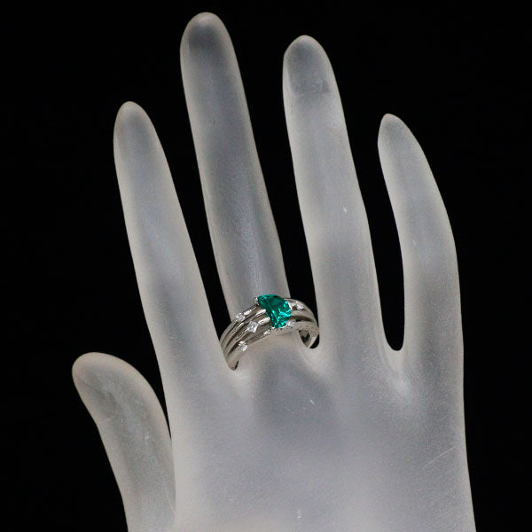クレサンベール Pt950 ムーンカット 再結晶エメラルド ダイヤモンド リング 0.76ct 0.18ct