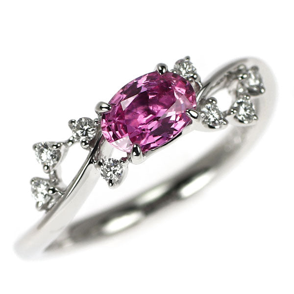 Pt900 通常加熱 ピンクサファイア ダイヤモンド リング 0.73ct D0.12ct